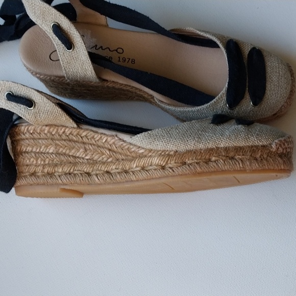 Gaimio Jutes Women's Tan and Black Espadrille Sandals Handmad Black Coton Straps - Picture 13 of 14